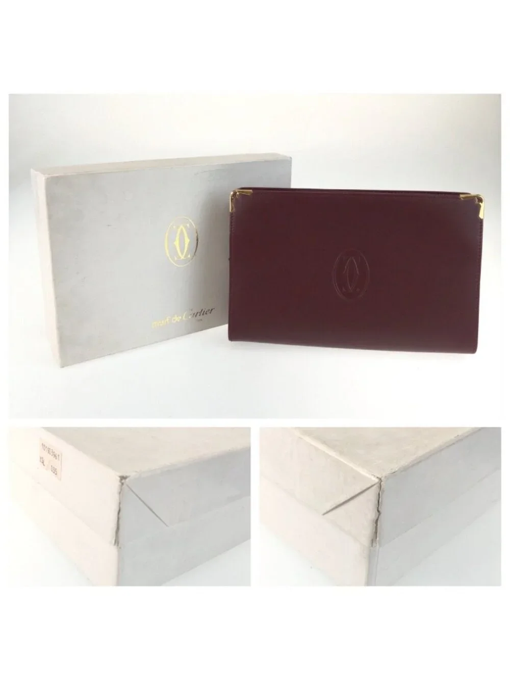 Cartier Must Line Winered Bordeaux Gold Leather Clutch Secondbag